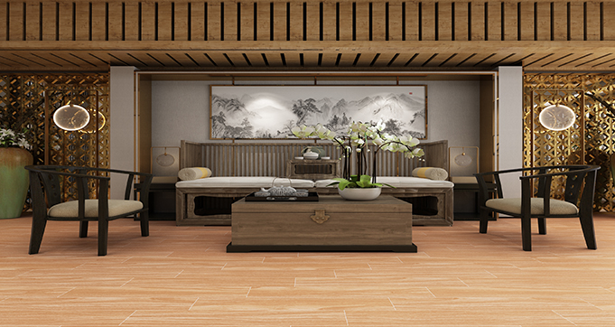 High Quality 150*800 Wood Texture Ceramic  Tiles  Brown Solid Wood Color Flooring for Balcony and Room Design 158502