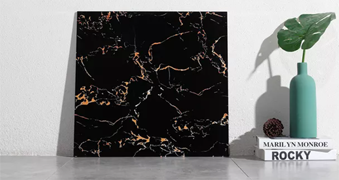 Factory  Direct Sale Marble look black background with golden  stripes procelain tiles  W1303 