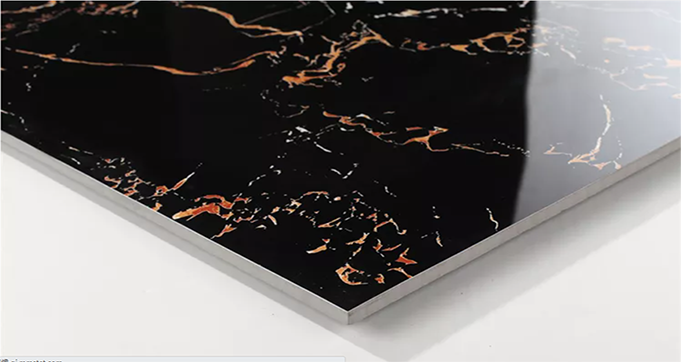 Factory  Direct Sale Marble look black background with golden  stripes procelain tiles  W1303 