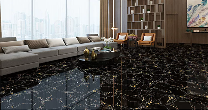 Factory  Direct Sale Marble look black background with golden  stripes procelain tiles  W1303 